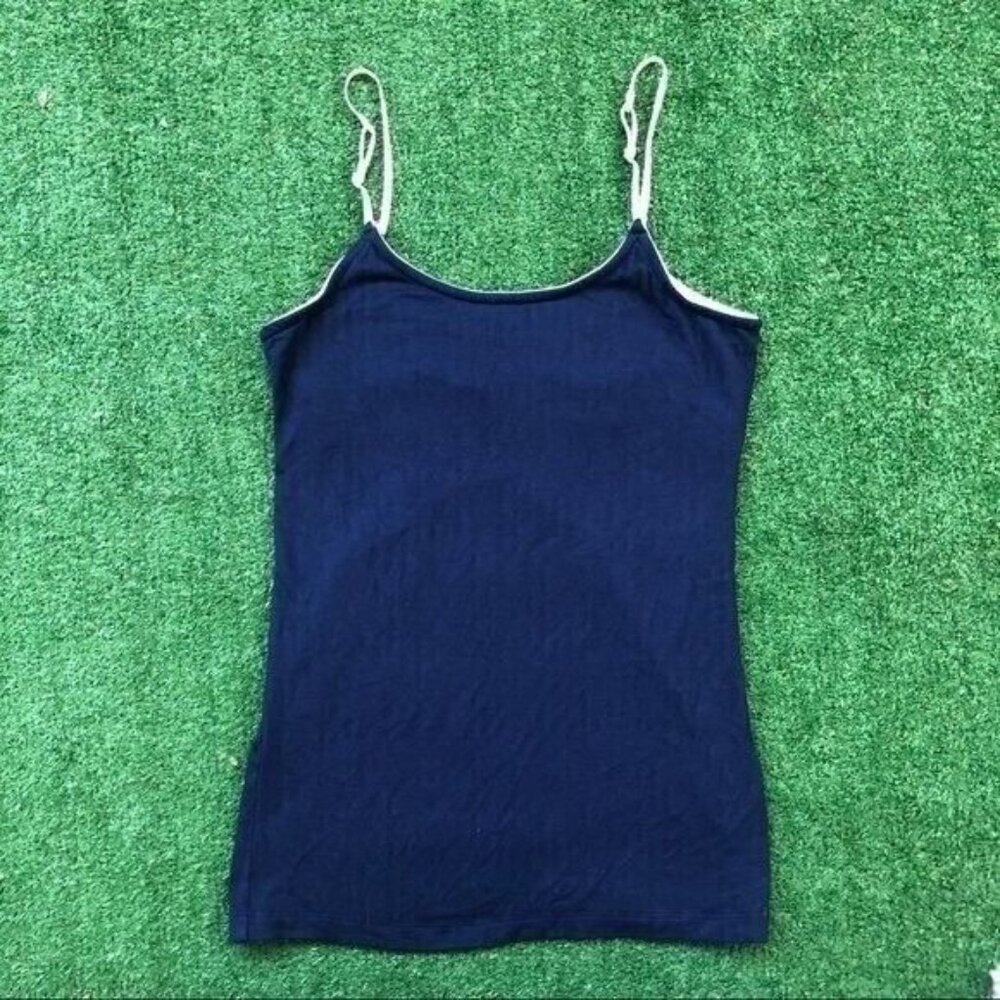 Dark Blue Tank Top with White Adjustable Straps Built In Bra Size XS